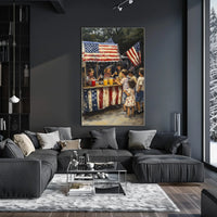 Whimsical American Flag Lemonade Stand Scene Poster