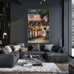 Whimsical American Flag Lemonade Stand Scene Poster