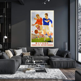 Vintage Soccer Action in Soviet Realism Sports Poster