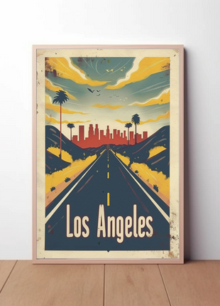 Los Angeles Desert Road City Skyline Sunset Travel Poster
