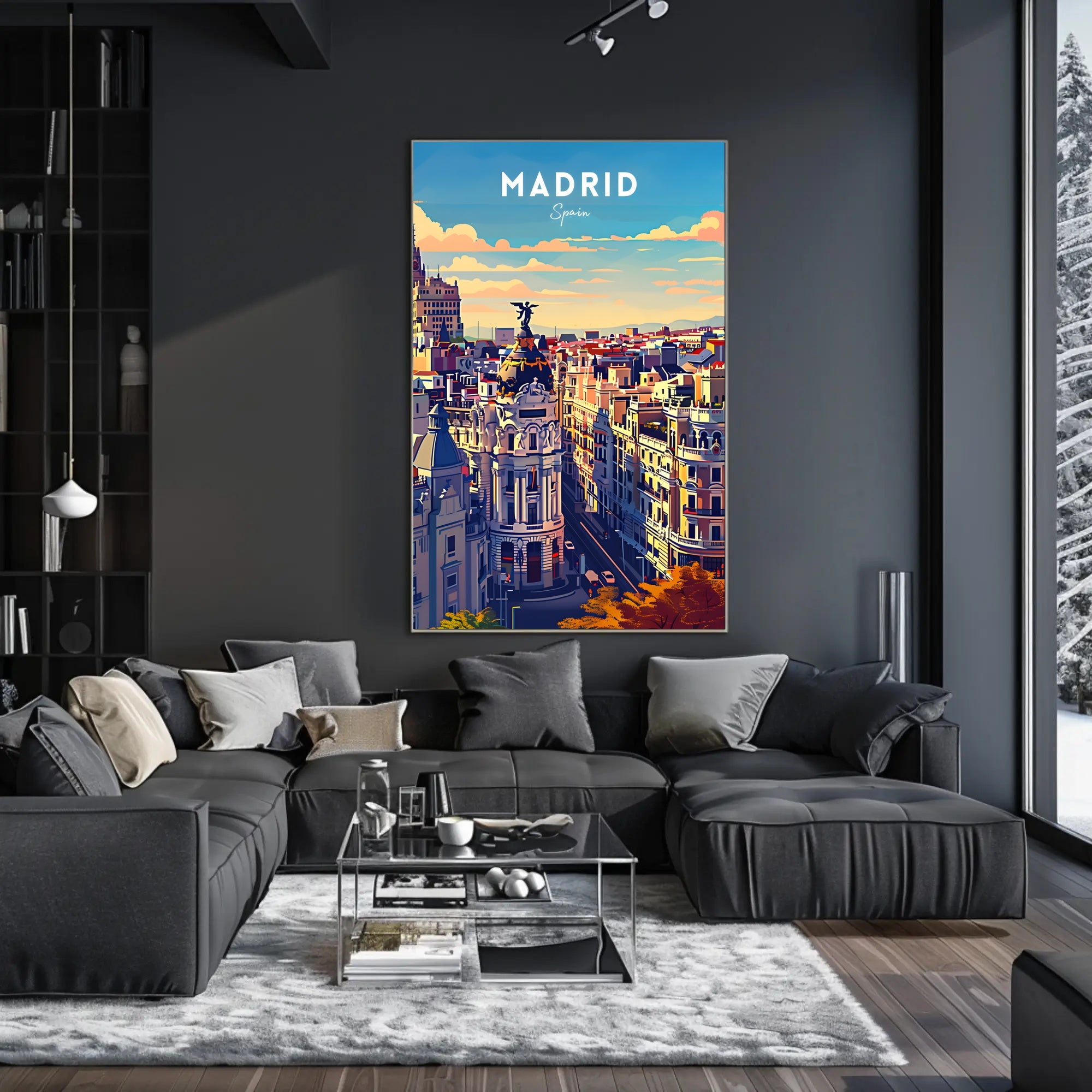 Madrid Skyline at Sunset Modern Travel Poster