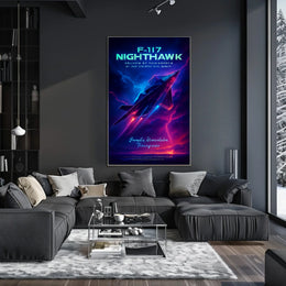 F-117 Nighthawk Jet Cosmic Neon Poster