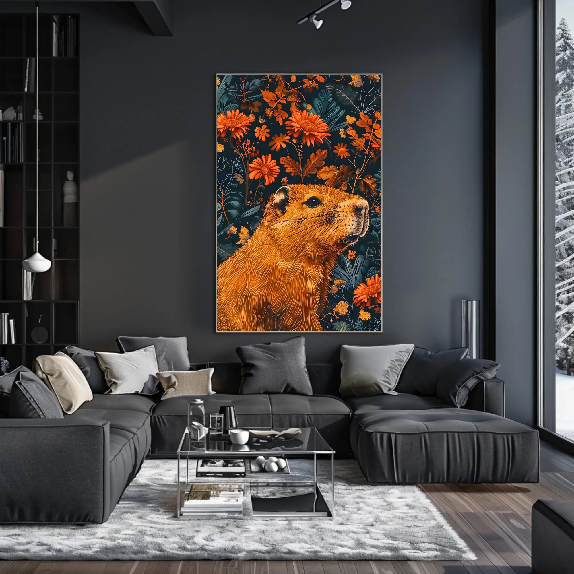 Nature-Inspired Groundhog and Floral Illustration Animal Poster