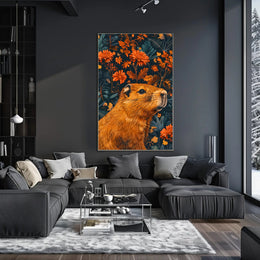 Nature-Inspired Groundhog and Floral Illustration Animal Poster