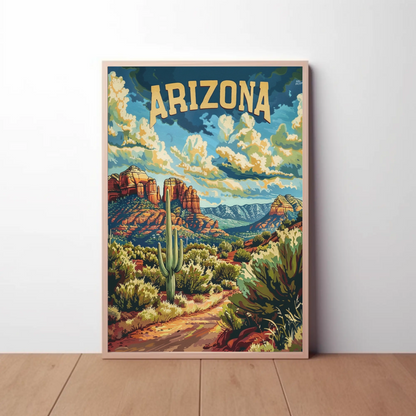 Arizona Red Rocks Cactus Desert Travel Poster