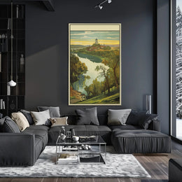 Scenic Riverside Illustration Poster