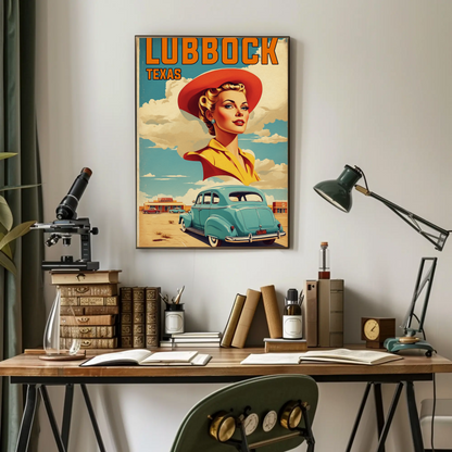 Lubbock Texas Retro Americana Vintage Travel Poster