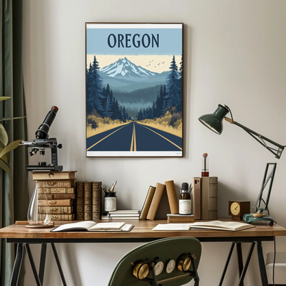Oregon Road to the Mountains Vintage Travel Poster