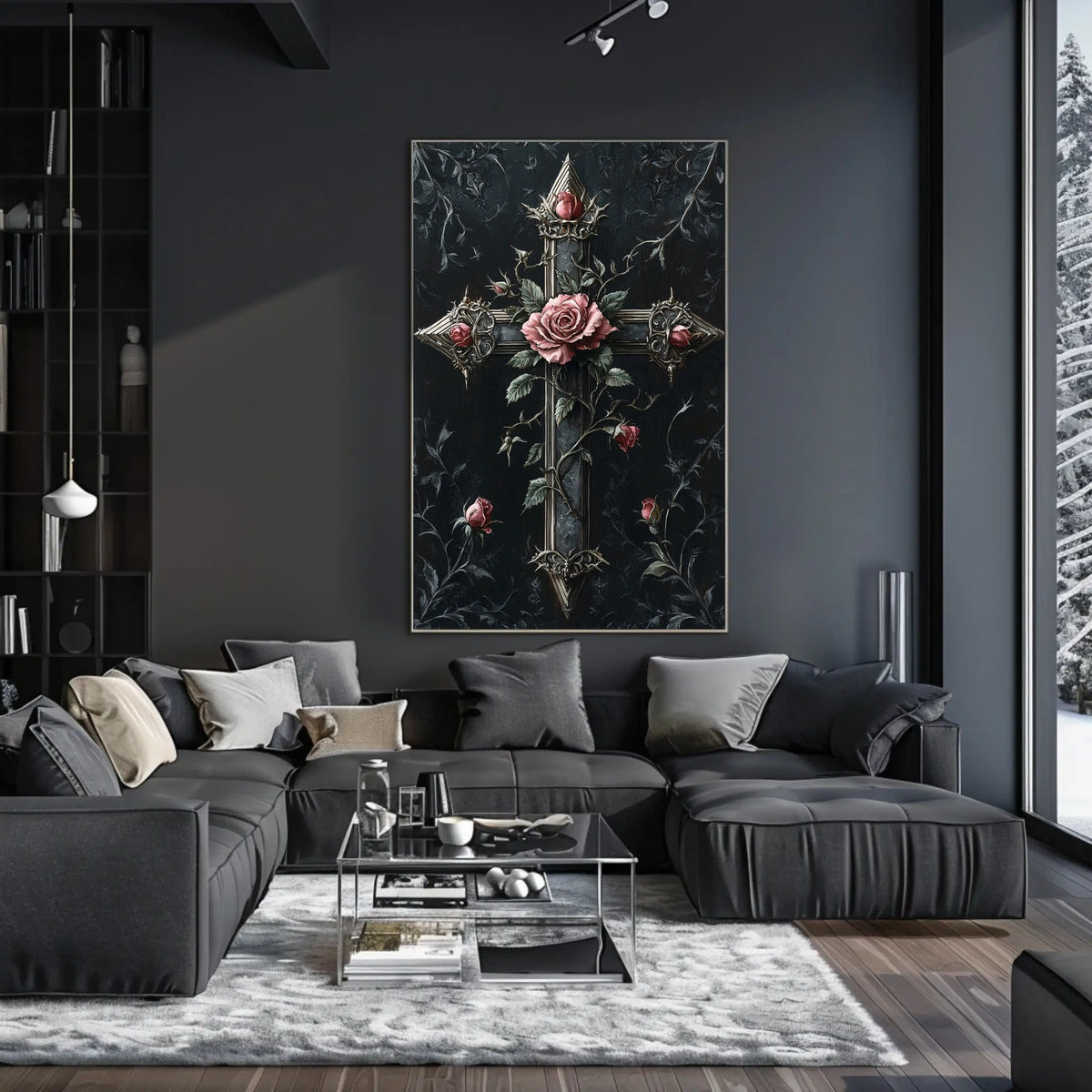 Gothic Cross With Roses Poster