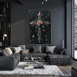 Gothic Cross With Roses Poster