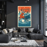 Whimsical Reindeer Winter Sports Vintage Poster Art