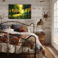 Golden Sunlit Forest: Impressionist Autumn Landscape Poster