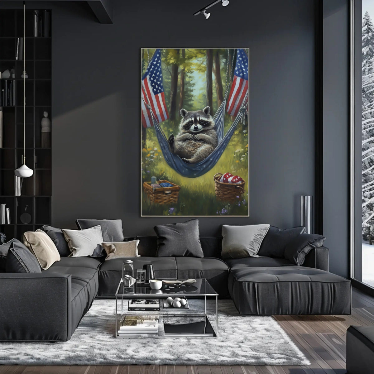 raccoon lounging in a hammock Poster