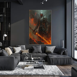 Armored Knight in Fiery Realm Fantasy or Mythology Poster PosterGoat