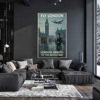 London Travel Elegance: Vintage Mid-20th Century British Air Travel Poster