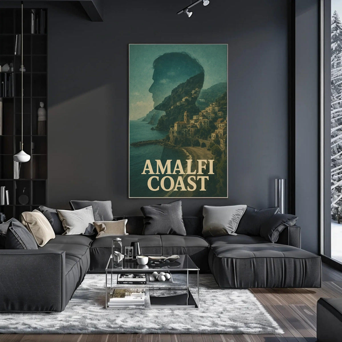 Amalfi Coast Silhouette Poster Coastal Wall Art Decor