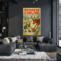 Reindeer Curling at the North Pole Poster