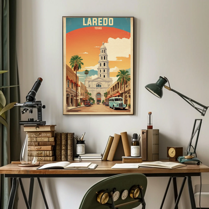 Laredo Texas Historic Tower Vintage Travel Poster