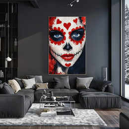 Day of the Dead Face Face Makeup Red Hearts Poster