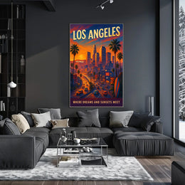 Los Angeles Dreamscape Vintage Sunset Art Poster