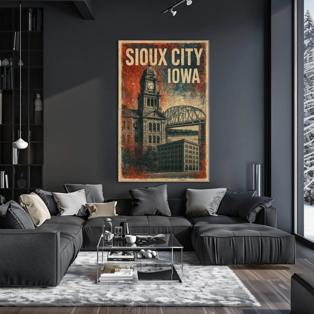 Sioux City Clock Tower Retro Americana Poster
