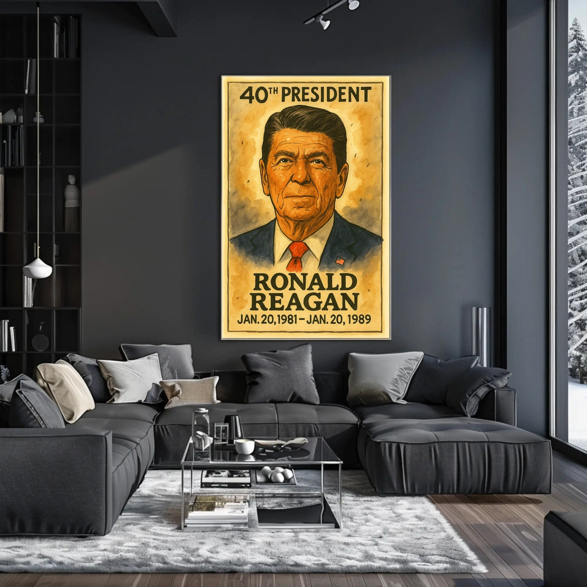 Ronald Reagan 40th President of the United States Exaggerated Cartoon Sketch Poster