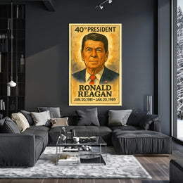 Ronald Reagan 40th President of the United States Exaggerated Cartoon Sketch Poster