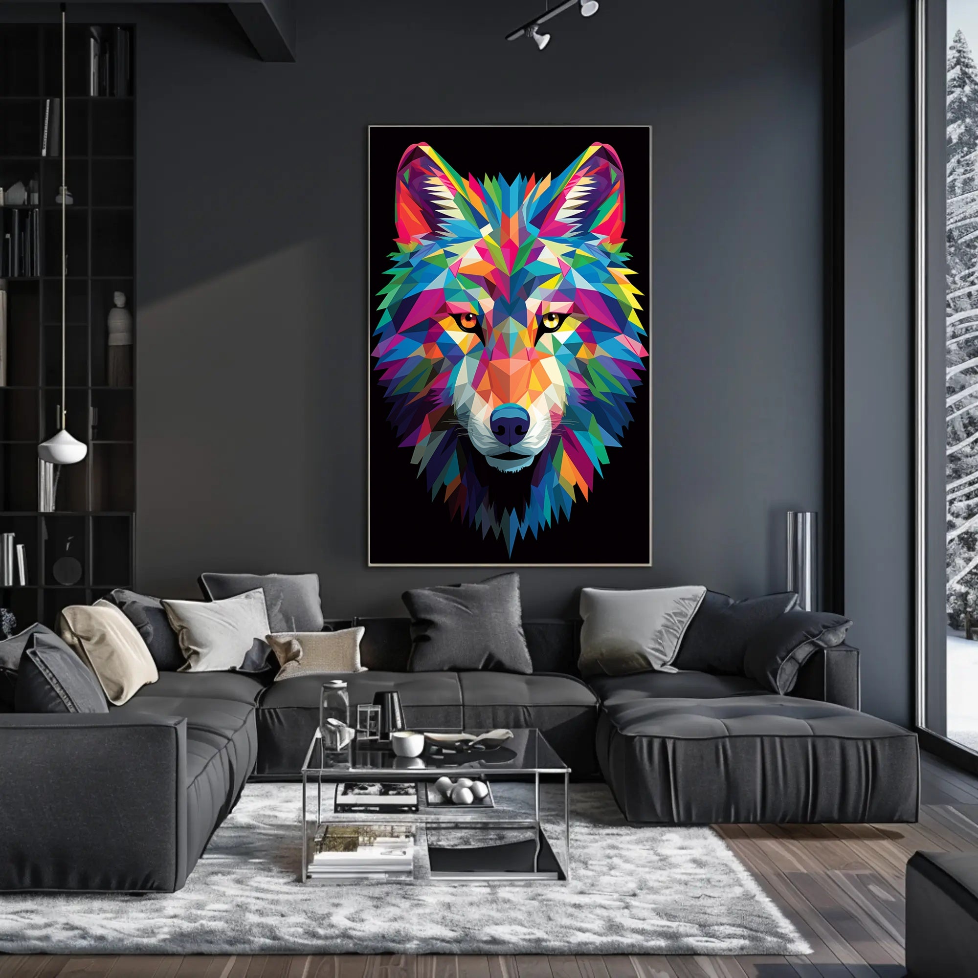 Vibrant Geometric Wolf Poster PosterGoat
