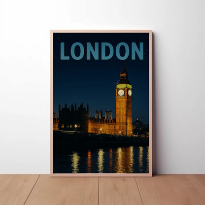London Big Ben at Night Travel Poster