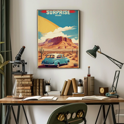 Surprise Arizona Sunset Desert Drive Vintage Travel Poster