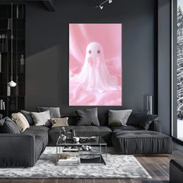 Cute Ghost Pink Bow Minimalist Poster