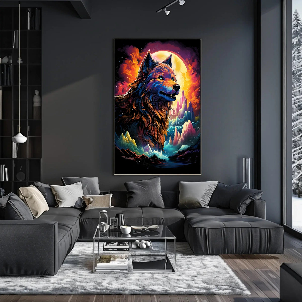 Majestic Wolf Psychedelic Landscape Art Poster