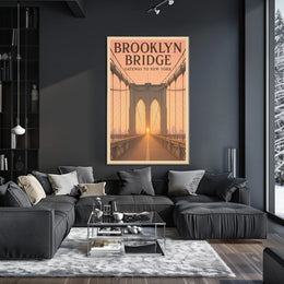 Brooklyn Bridge Sunrise Poster Vintage Travel Wall Art