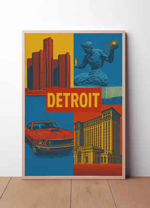 Detroit Landmarks and Muscle Car Cultural Heritage Poster