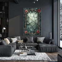 Ornate Gothic Floral Art Print with Roses and Cracked Frame Poster