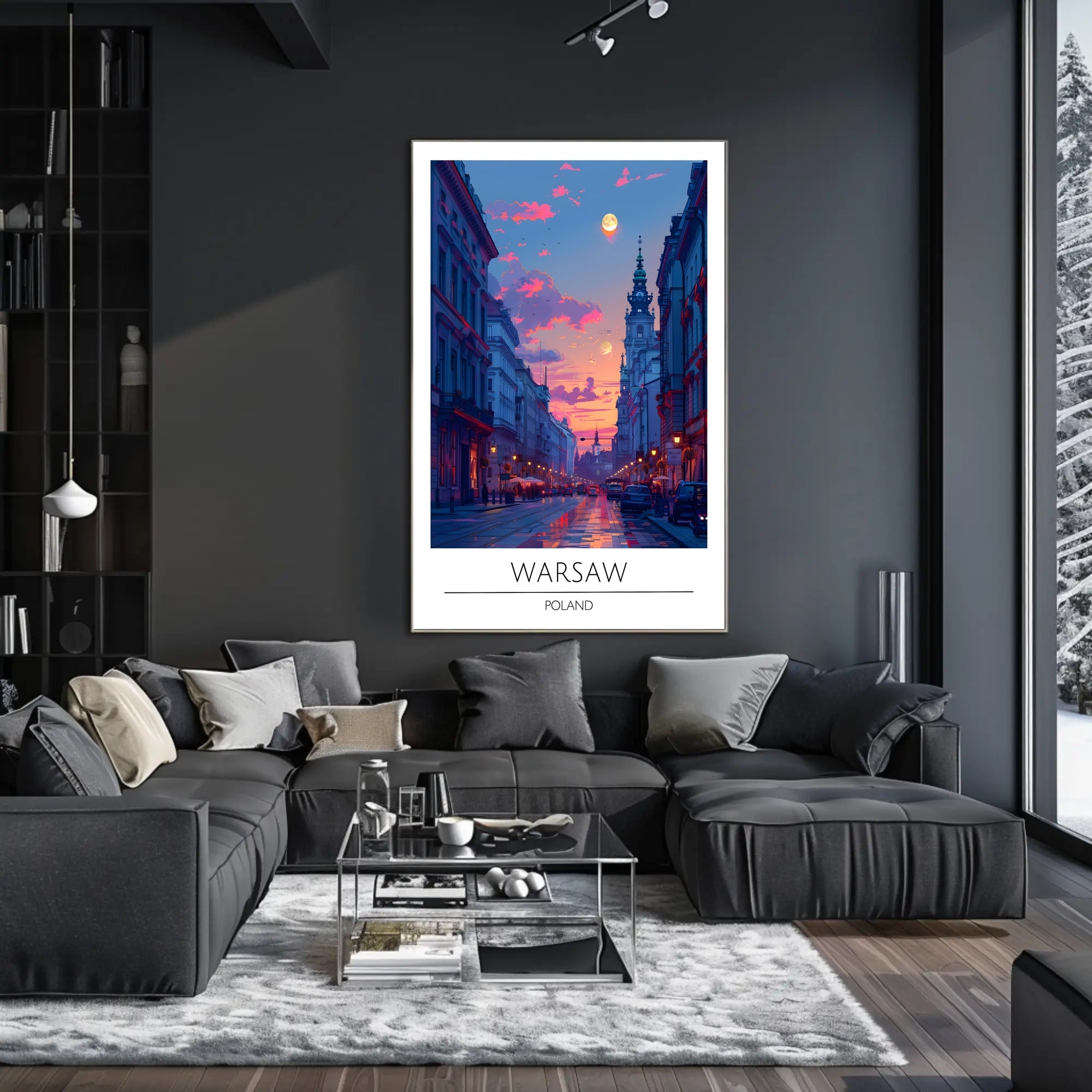 Warsaw Sunset Urban Scene Vibrant Cityscape Travel Poster