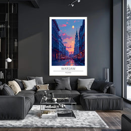 Warsaw Sunset Urban Scene Vibrant Cityscape Travel Poster