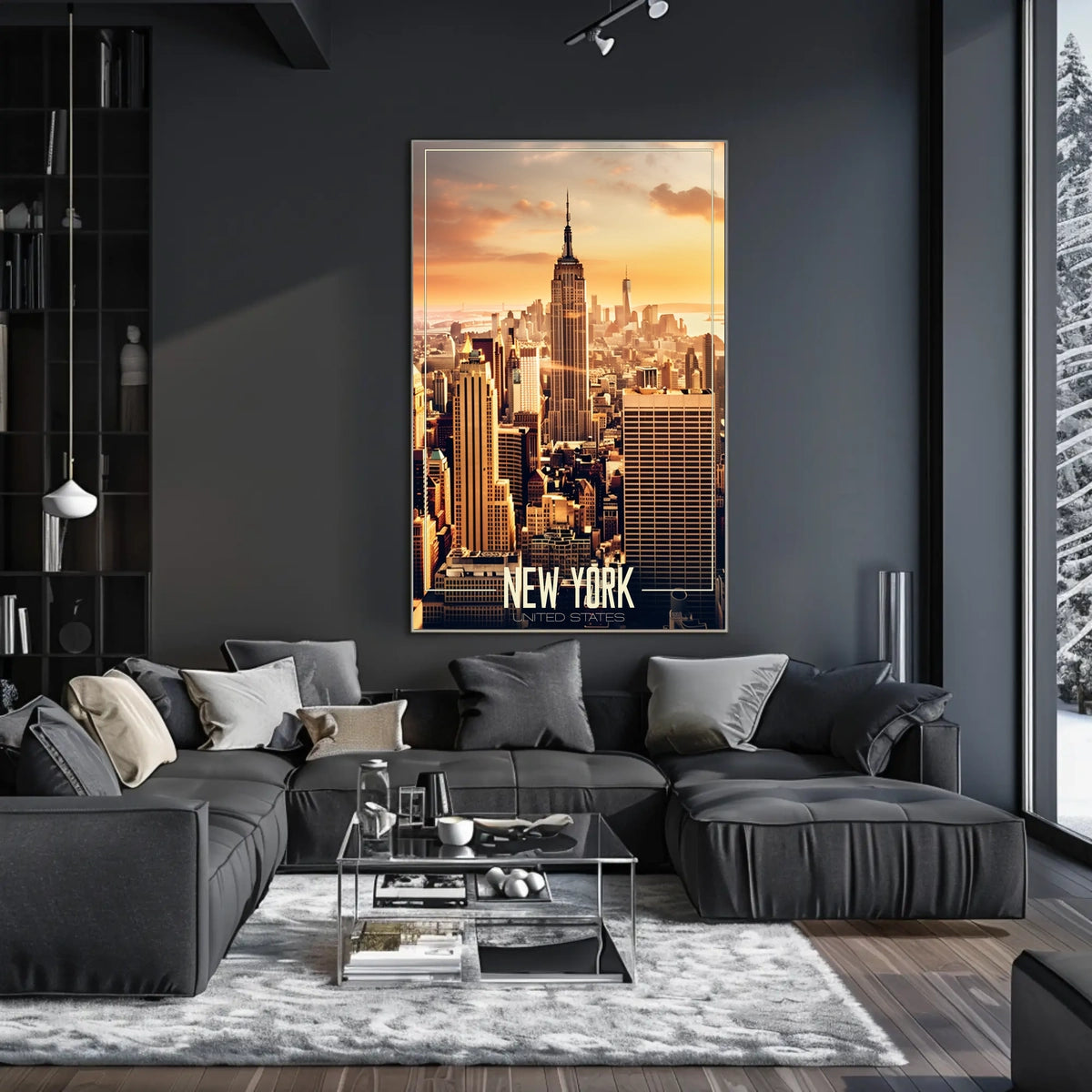 New York City Skyscrapers Sunset Poster Modern Wall Art
