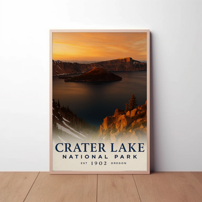 Crater Lake Oregon National Park Sunset Travel Poster