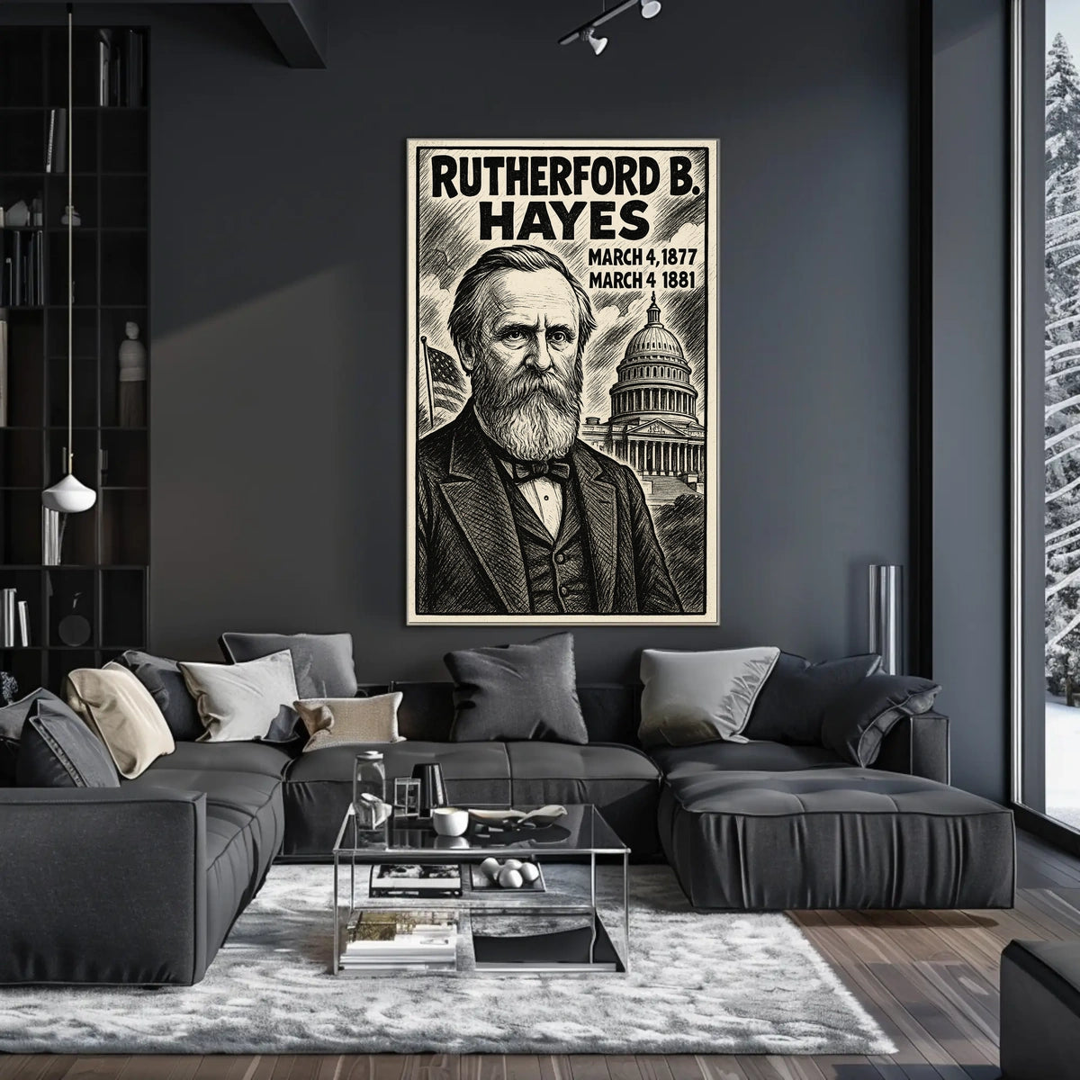 Rutherford B. Hayes 19th President of the United States B & W Comic Sketch Poster