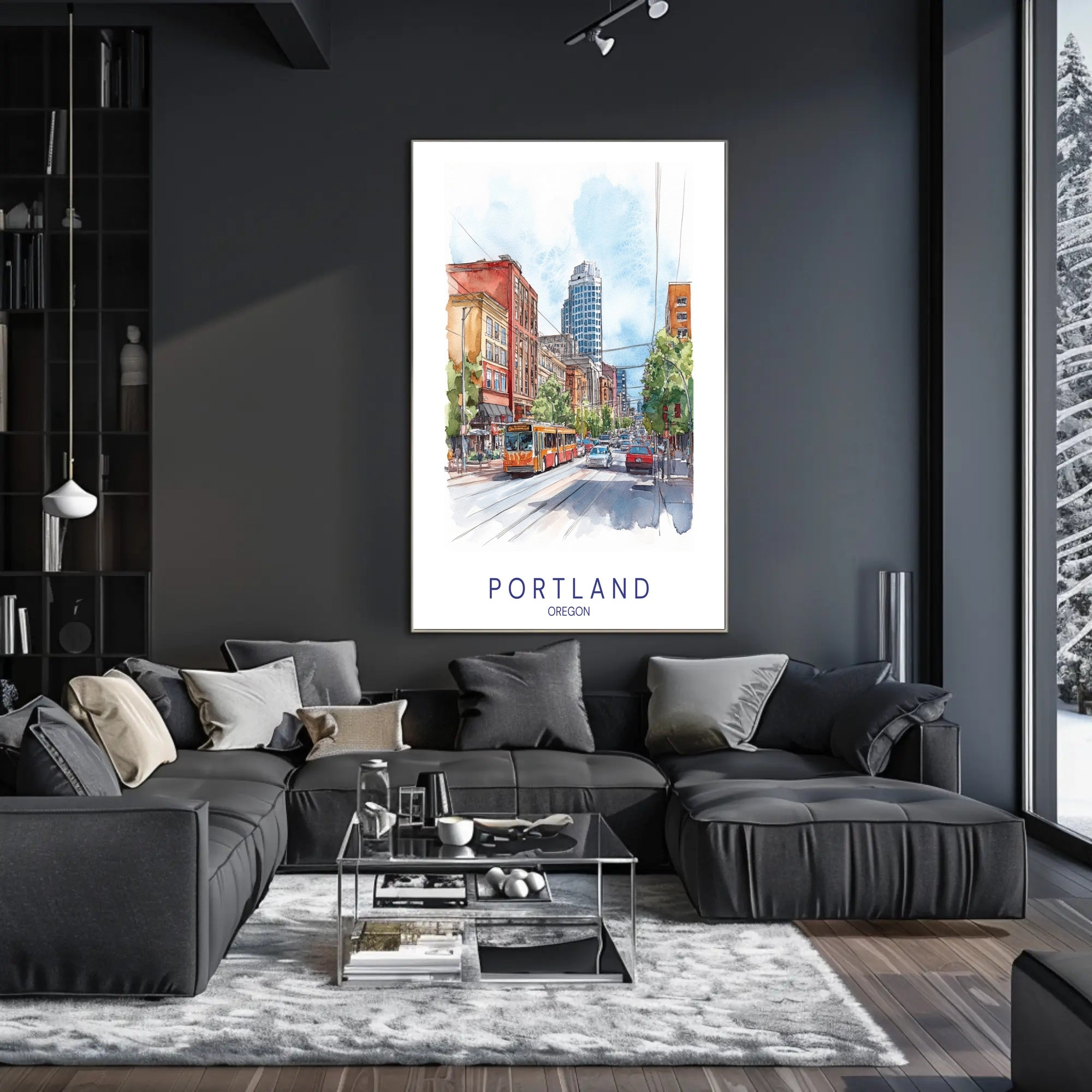 Portland Urban Watercolor Scene Poster - Urban or Cityscape Poster PosterGoat