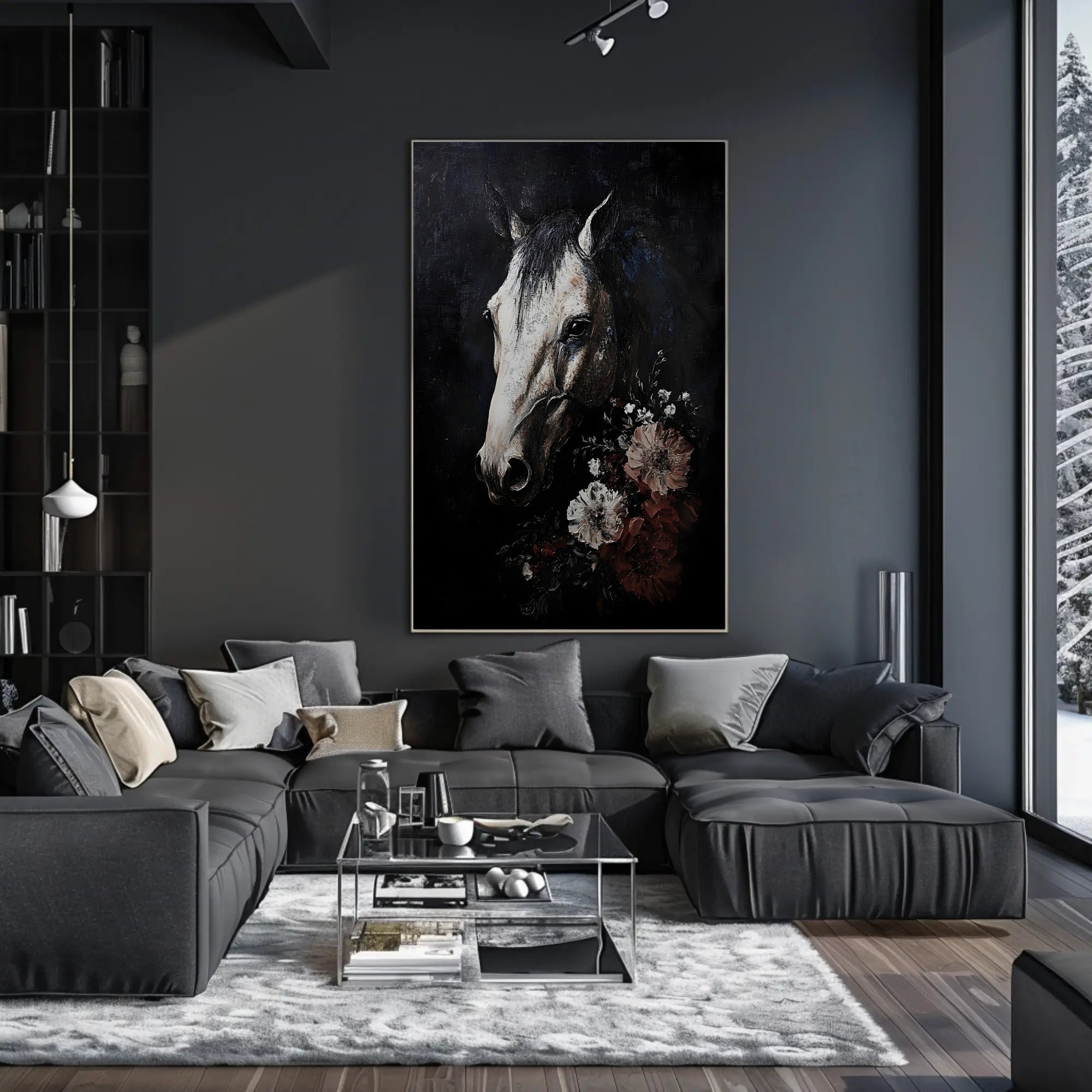 Striking Horse and Flowers Artistic Animal Poster PosterGoat