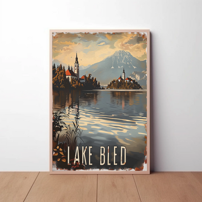 Lake Bled Island Church Reflection Travel Poster