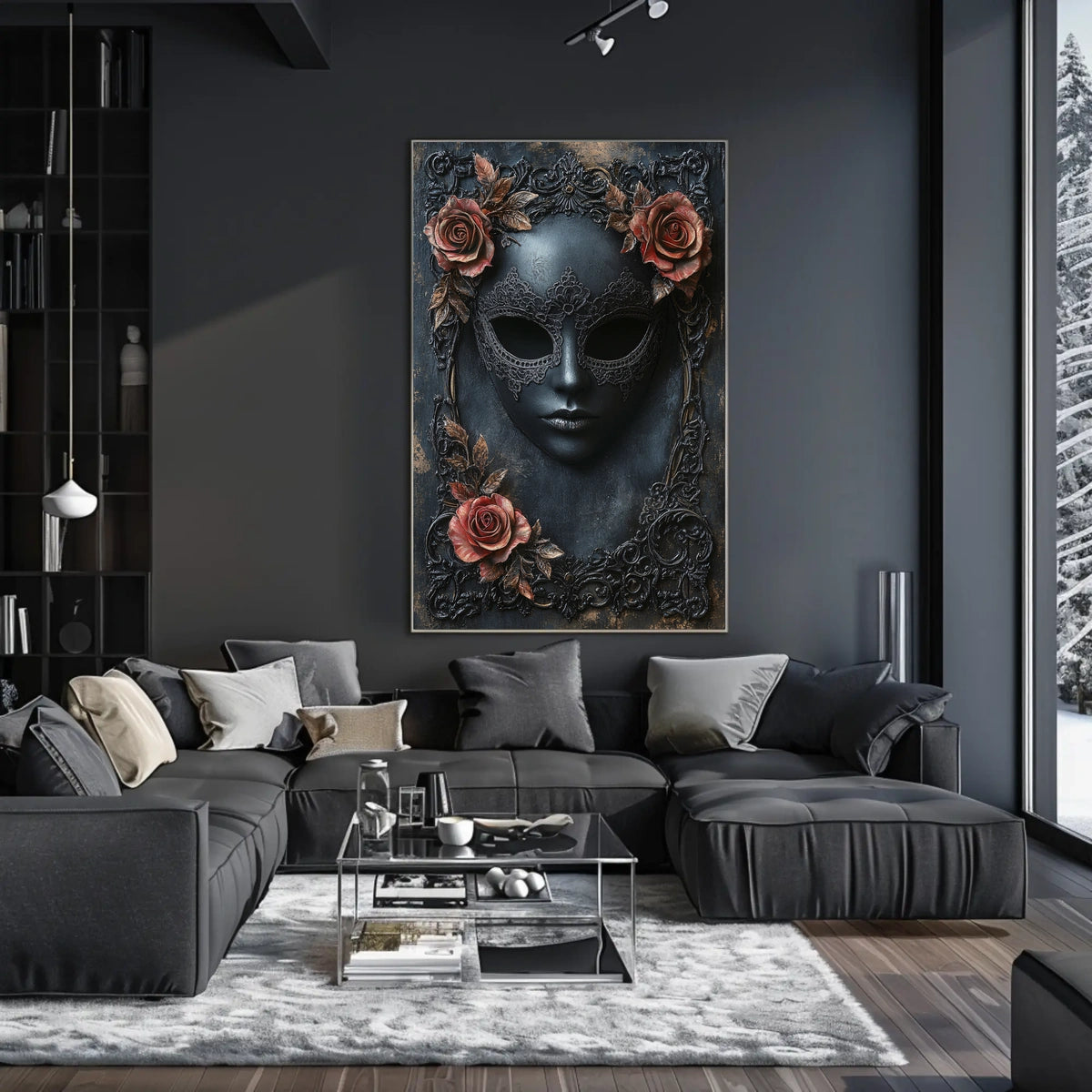 Ornate Black Mask Gothic Artistry Cultural Heritage Poster