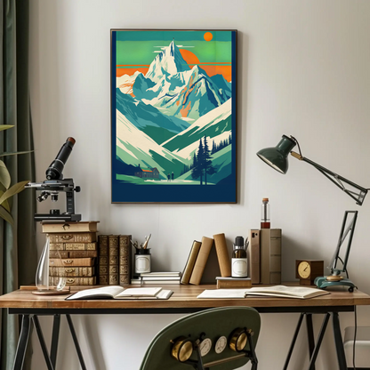Cable Cars Over Dramatic Mountain Valley Vintage Travel Poster