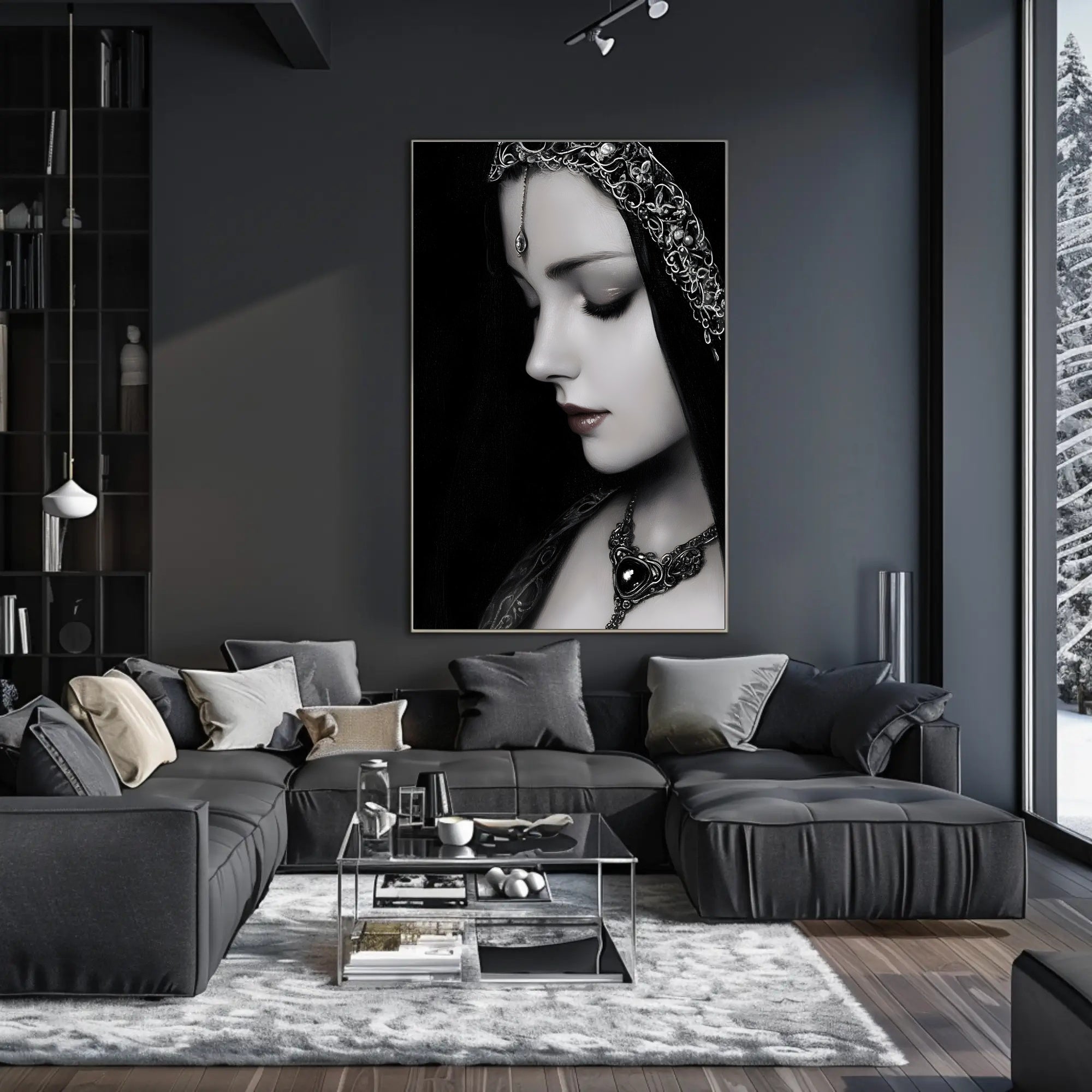 Medieval Elegance: Woman with Silver Jewelry Fantasy Poster PosterGoat