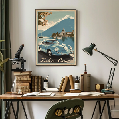 Lake Como Italy Classic Car Vintage Travel Poster