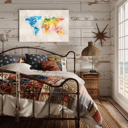 Vibrant Watercolor World Map Poster for Art Lovers