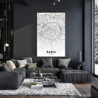 Minimalist Black and White Paris Map Urban Poster