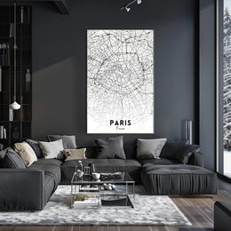Minimalist Black and White Paris Map Urban Poster